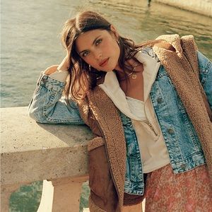 we the FREE PEOPLE womens small OPAL SWING DENIM JACKET jean Washed BLue